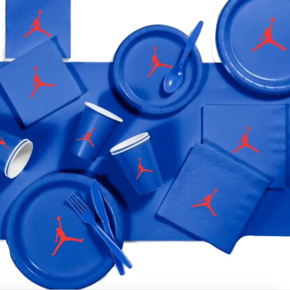 Custom shoe Paper Party Plates Set, Blue, 60 Count, Basketball Theme, Jumpman